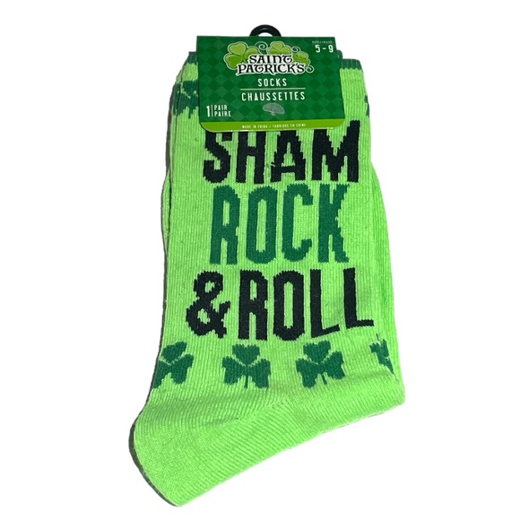 Saint Patrick’s Day Sham Rock & Roll Crew Socks Green Size 5-9 - Picture 1 of 6